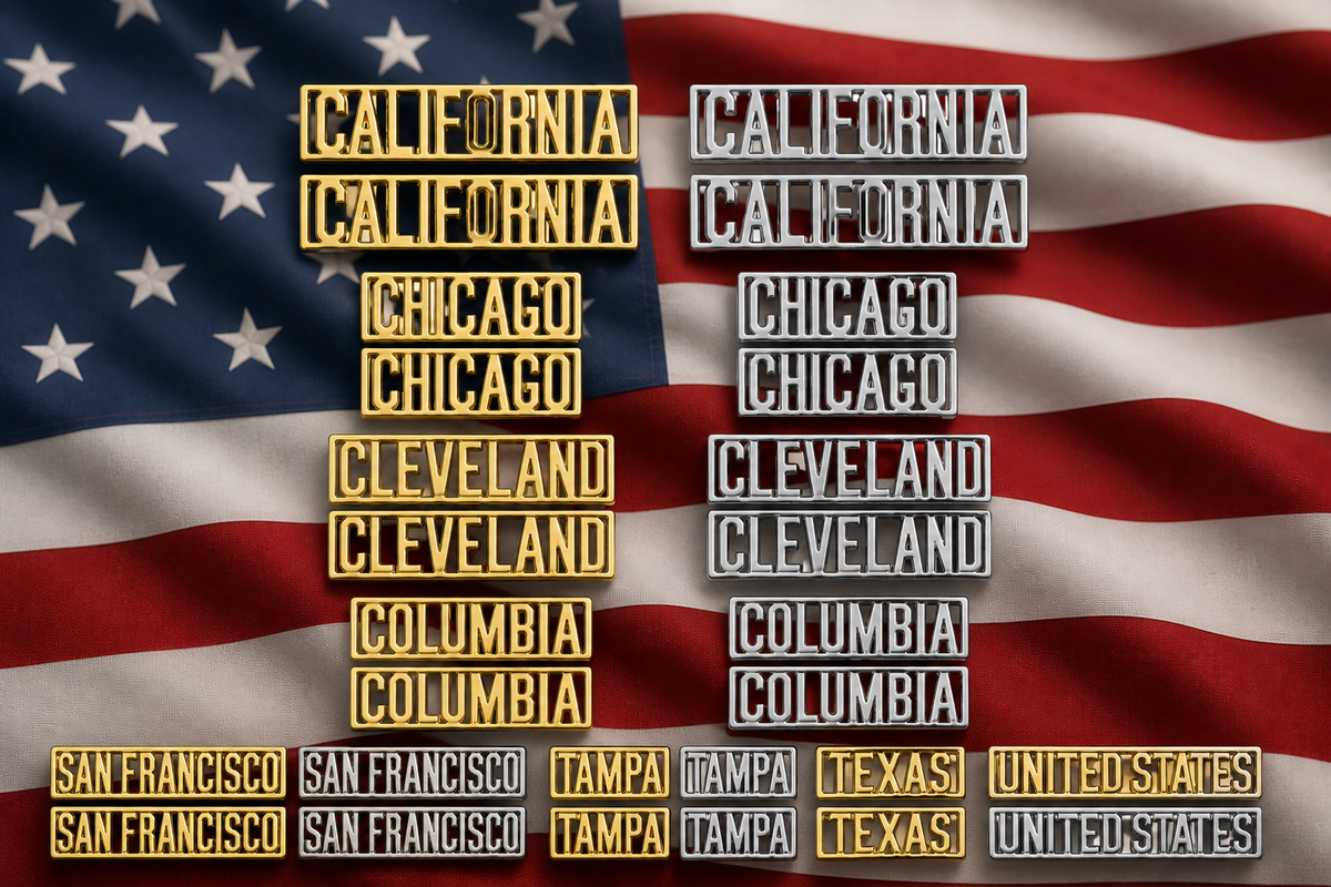Textual representation of city names on an American flag background